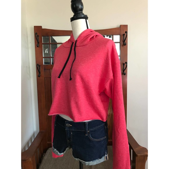 OTLA Cropped Fleece Hoodie Marled Red - Picture 3 of 7